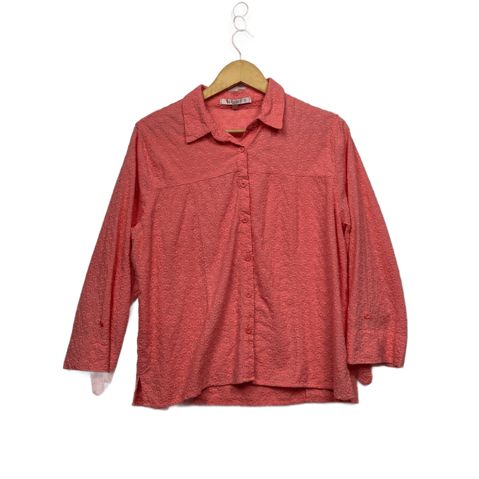 Noni B Embroidered Pink Cotton Long Sleeve Collared Button Up Blouse Size 16