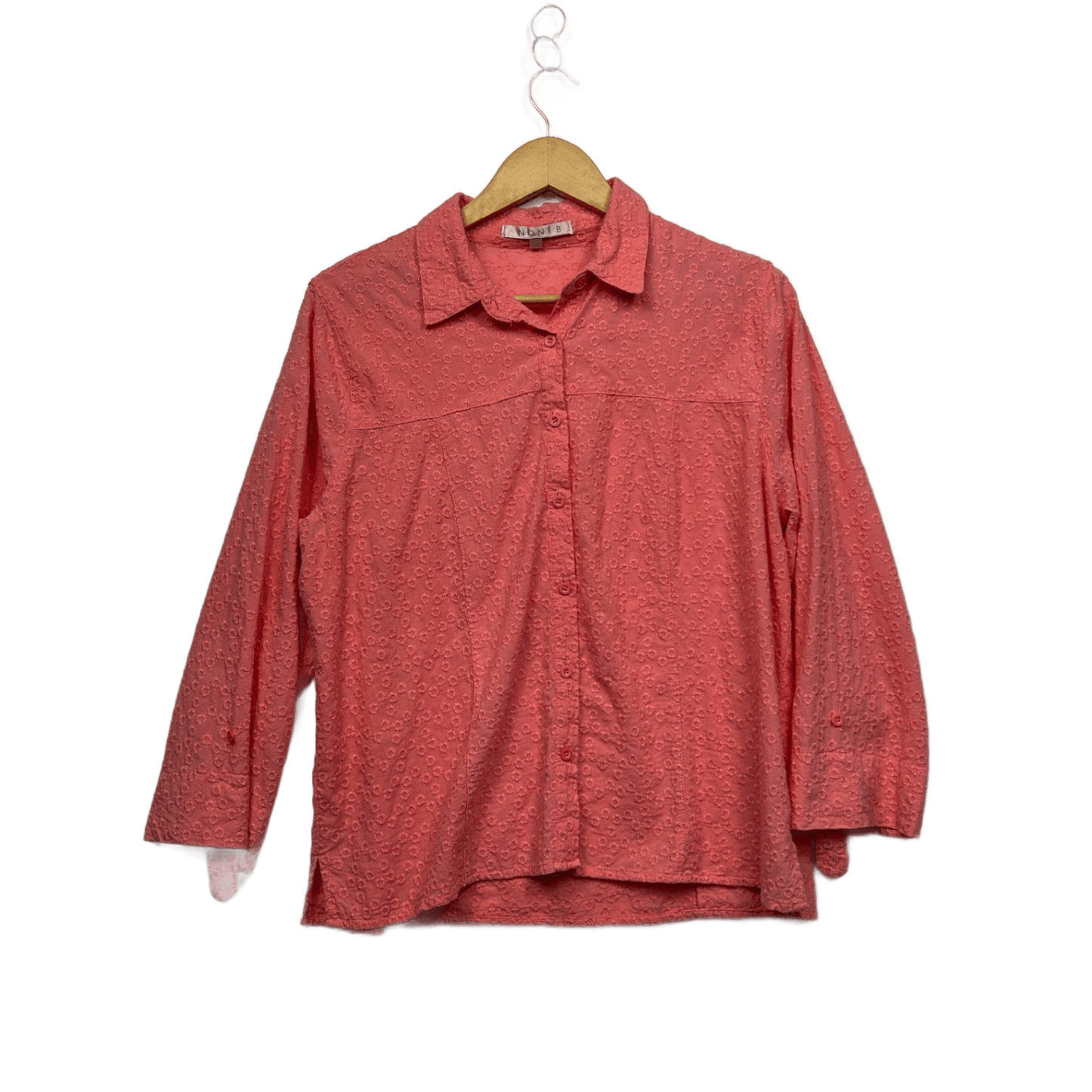 Noni B Embroidered Pink Cotton Long Sleeve Collared Button Up Blouse Size 16