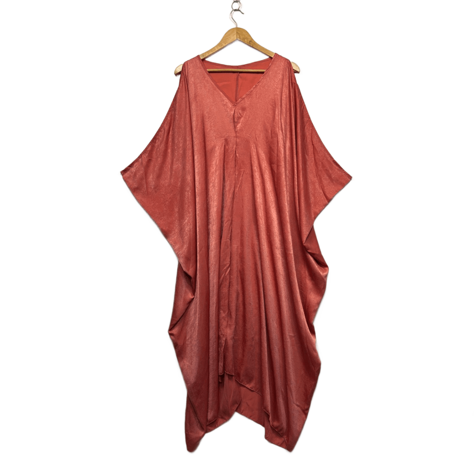 Coral Batwing Cold Shoulder Sleeve Maxi V Neck Kaftan Dress Size 12 - 14