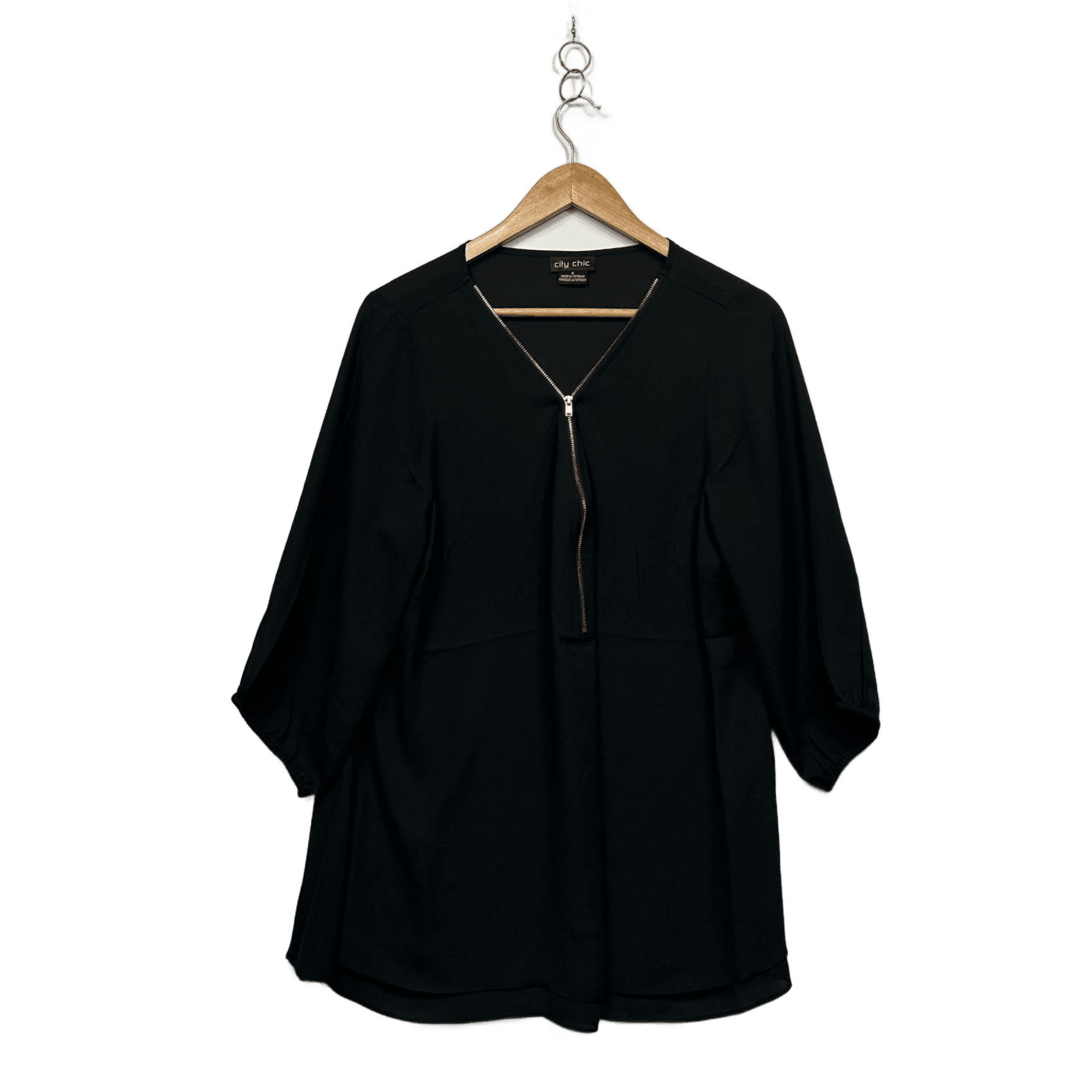 City Chic Black Long Sleeve Tunic Blouse Top Size 16