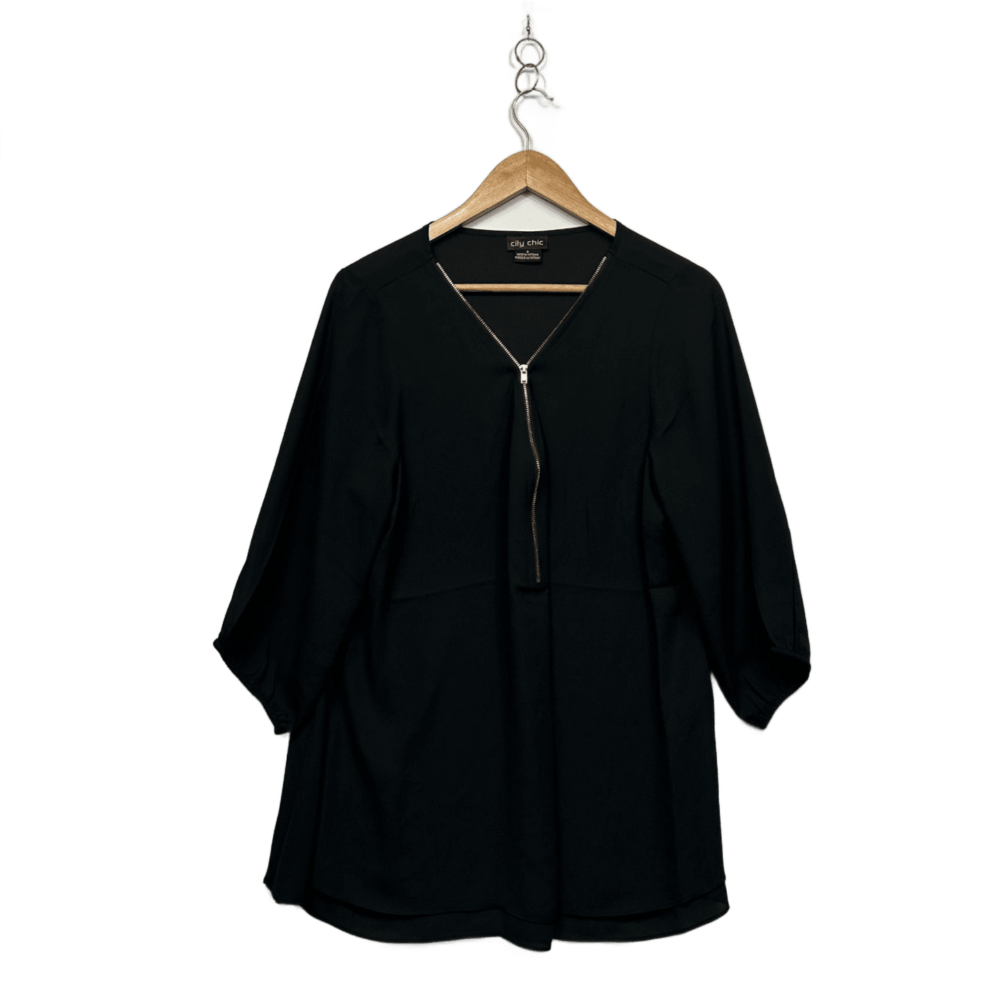 City Chic Black Long Sleeve Tunic Blouse Top Size 16