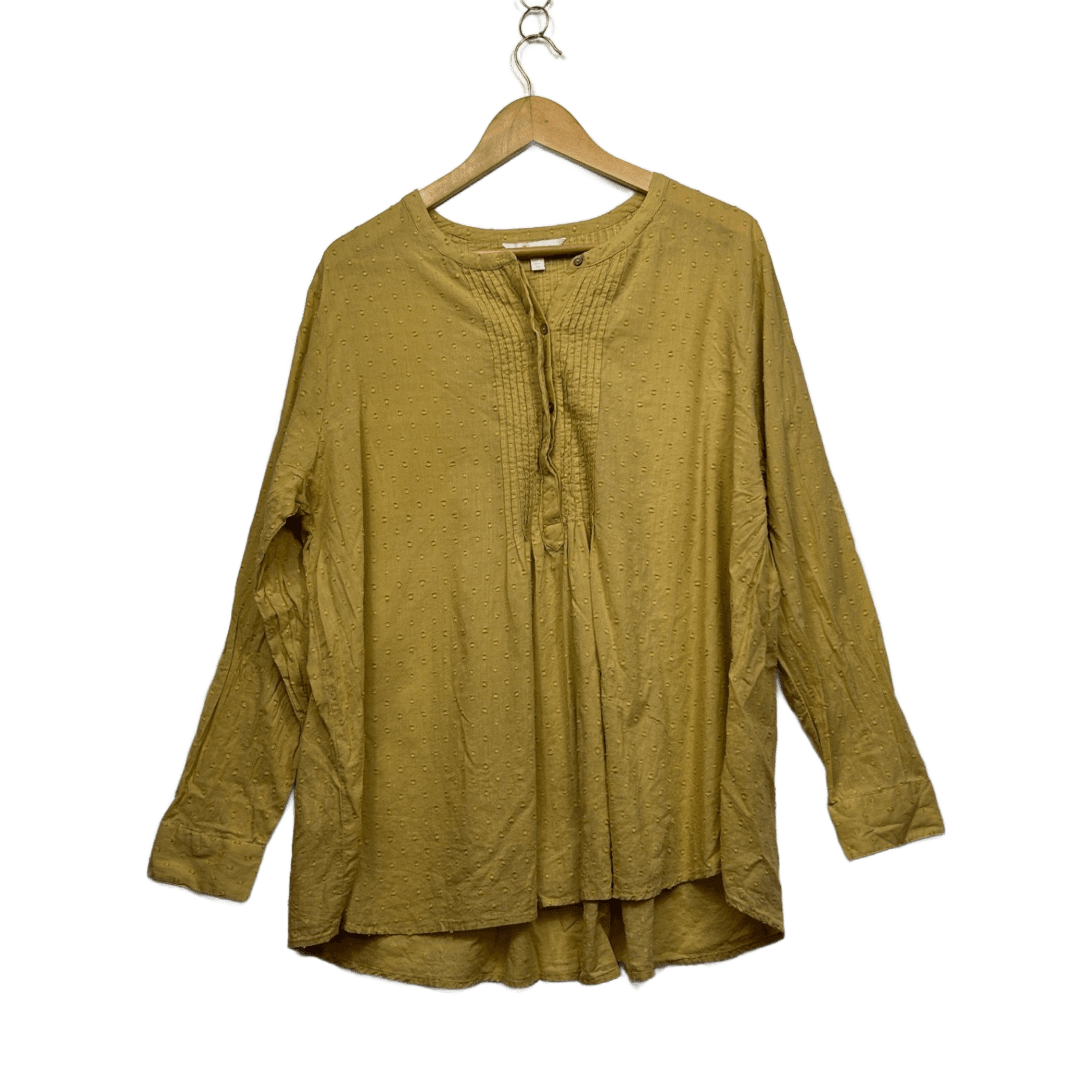 Capture Mustard Pleated Cotton Long Sleeve Top Blouse Size 18