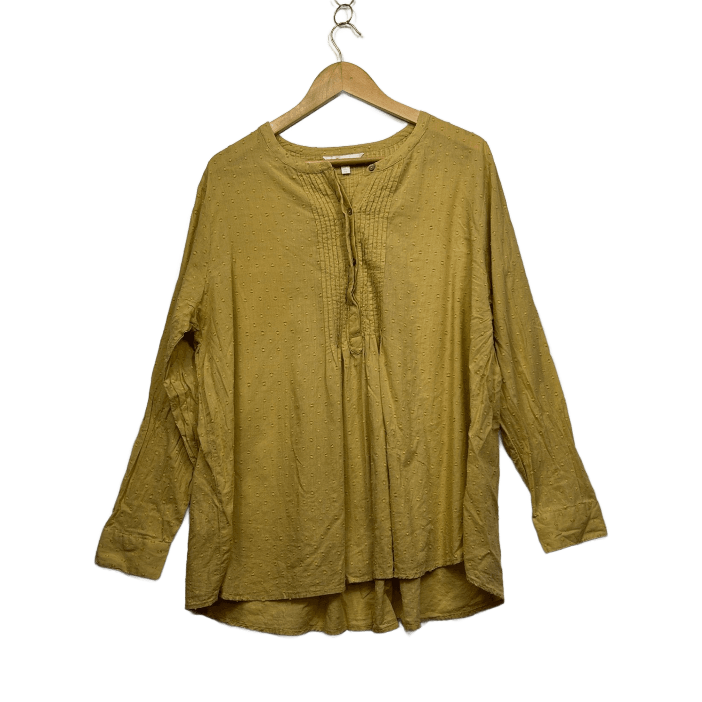 Capture Mustard Pleated Cotton Long Sleeve Top Blouse Size 18