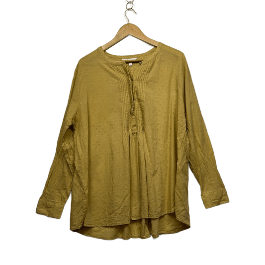 Capture Mustard Pleated Cotton Long Sleeve Top Blouse Size 18