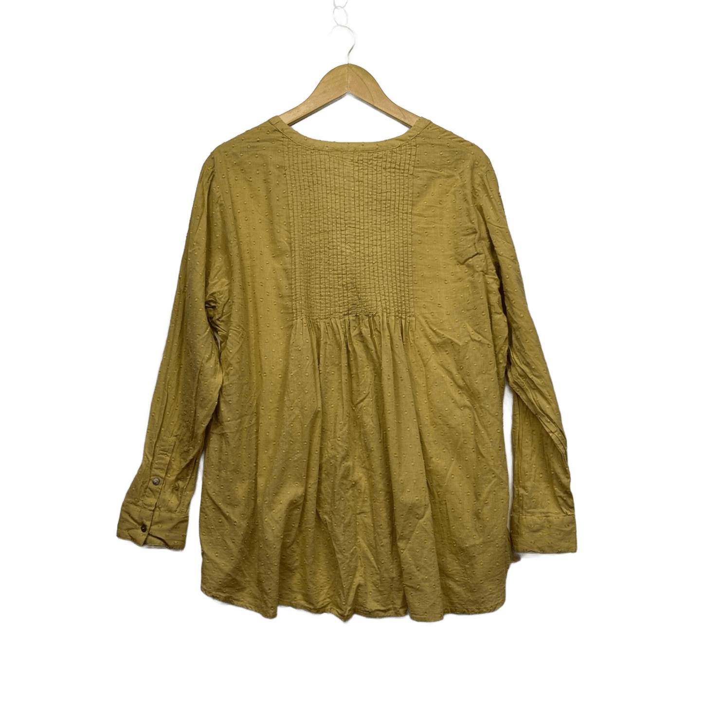 Capture Mustard Pleated Cotton Long Sleeve Top Blouse Size 18