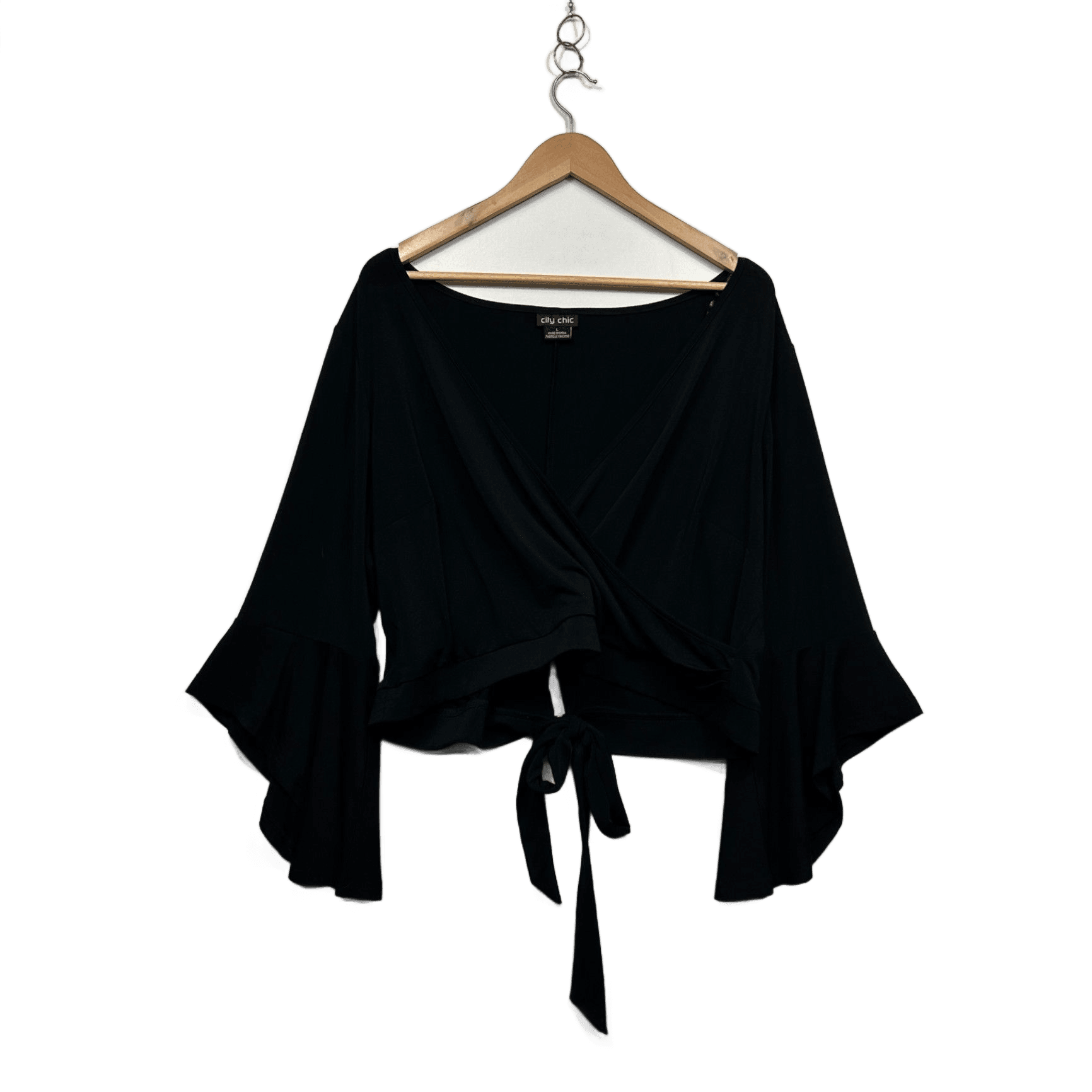 City Chic  Black Bell Long Sleeve Blouse Size 20 Plus