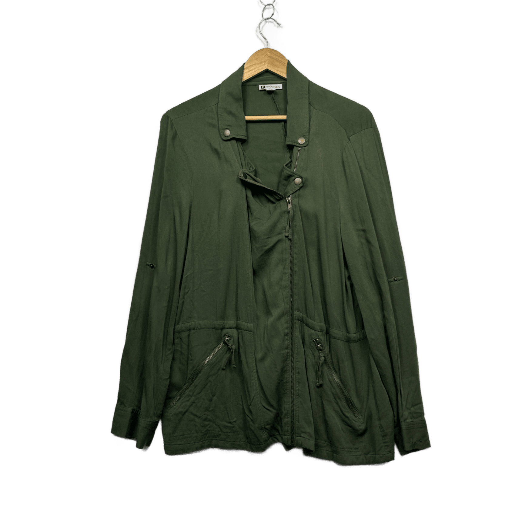 Rockmans Womens Green  Utility Jacket Coat Zip Pockets Size 16 (Fault)