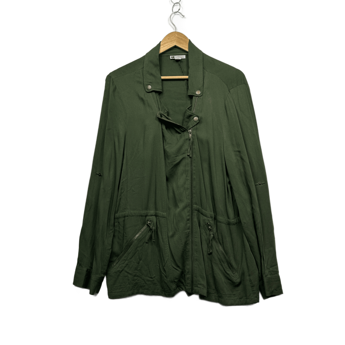 Rockmans Womens Green  Utility Jacket Coat Zip Pockets Size 16 (Fault)