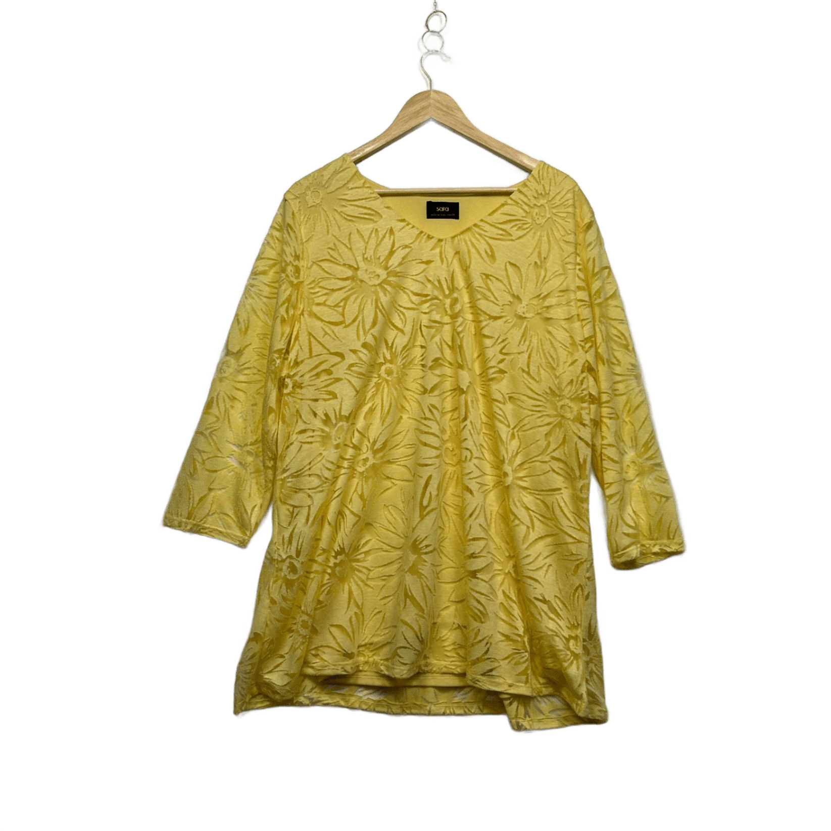 Sara Women's Yellow 3/4 Sleeve Sheer Overlay Blouse Top Size 20