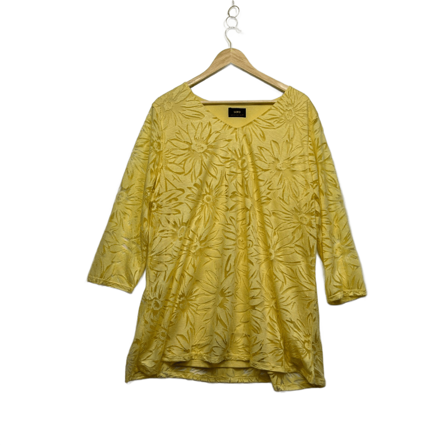Sara Women's Yellow 3/4 Sleeve Sheer Overlay Blouse Top Size 20