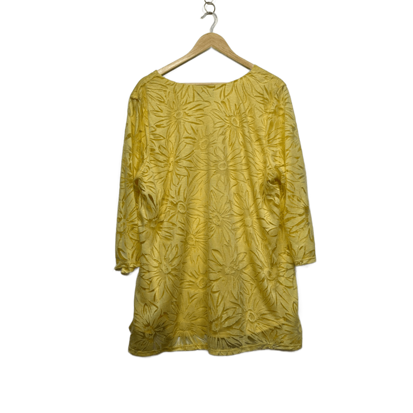 Sara Women's Yellow 3/4 Sleeve Sheer Overlay Blouse Top Size 20