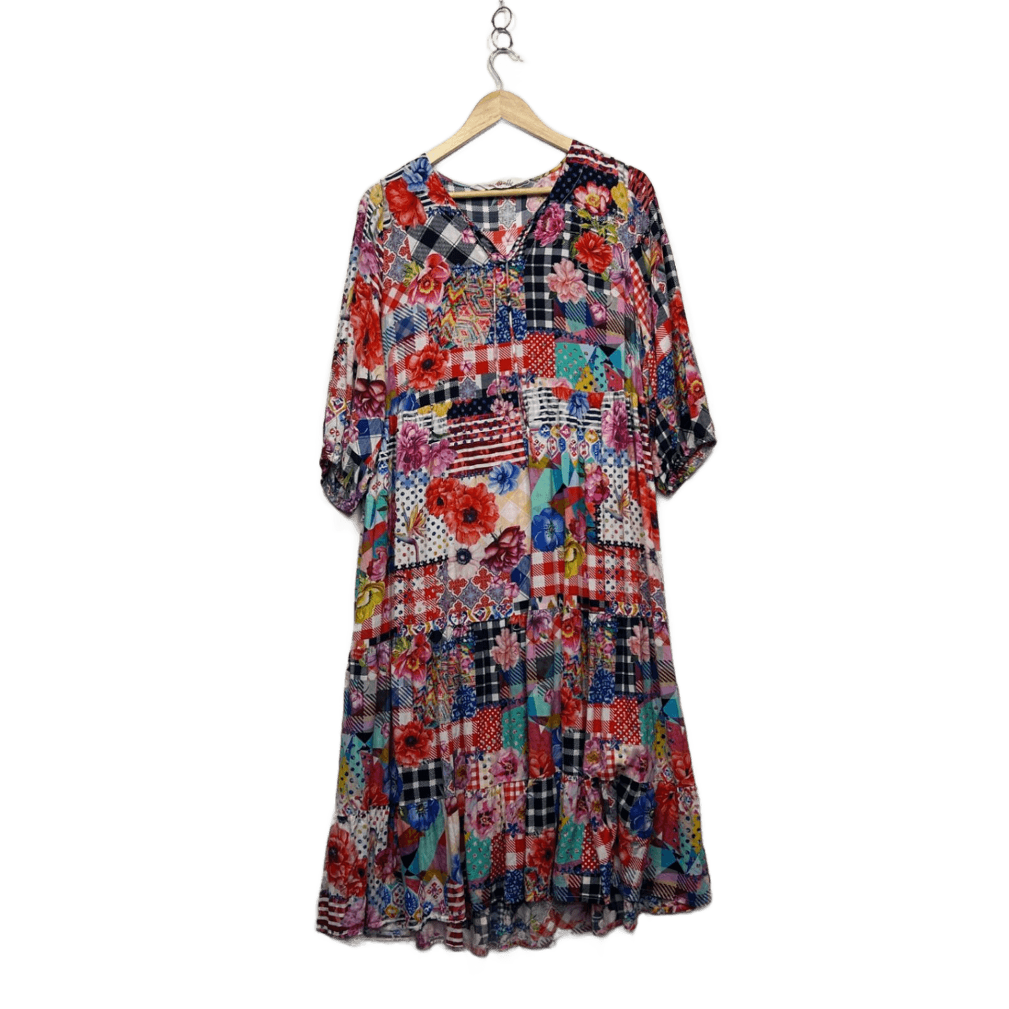 Virtuelle Multicoloured 3/4 Sleeve Multicoloured Maxi Boho Dress Size 12