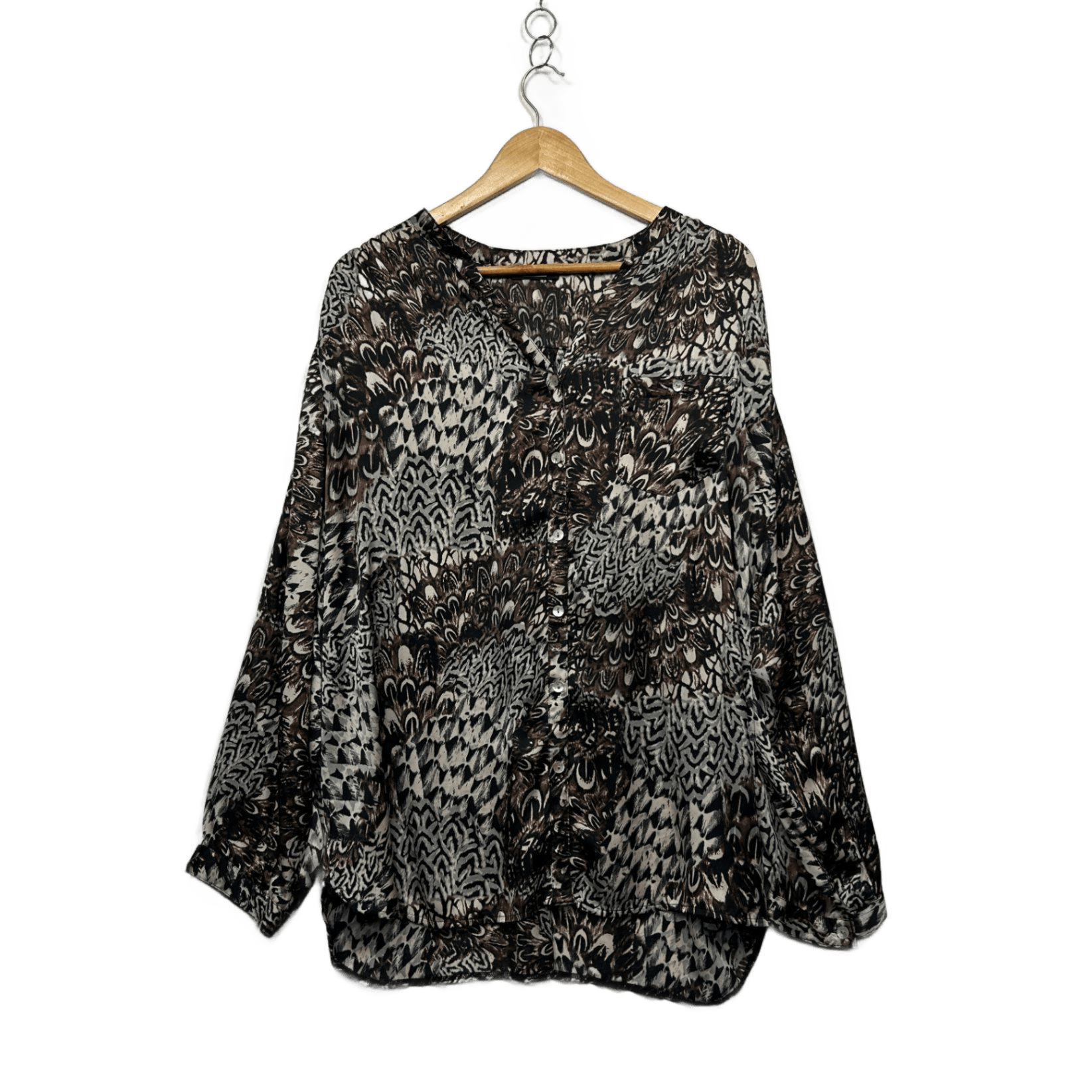 Moda Brown Black Long Sleeve Button Up Blouse Top Size 20