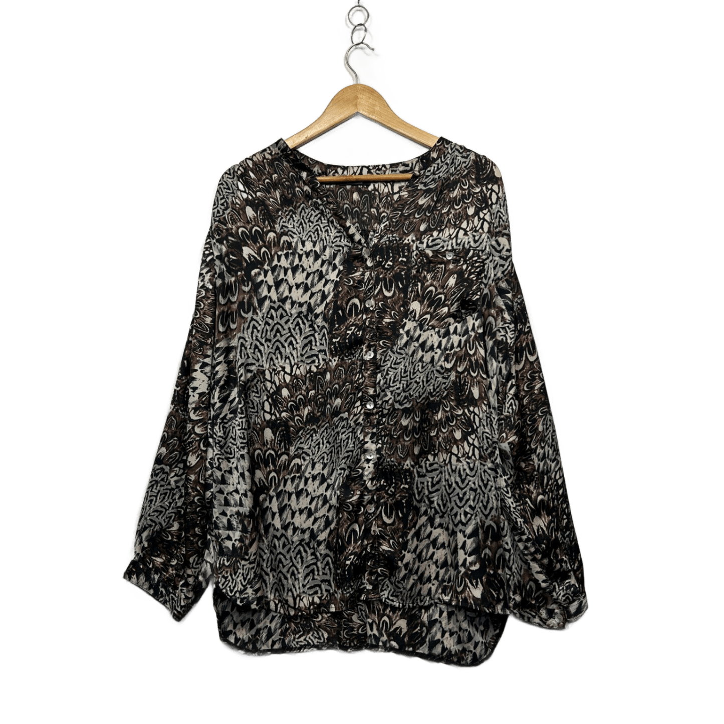 Moda Brown Black Long Sleeve Button Up Blouse Top Size 20