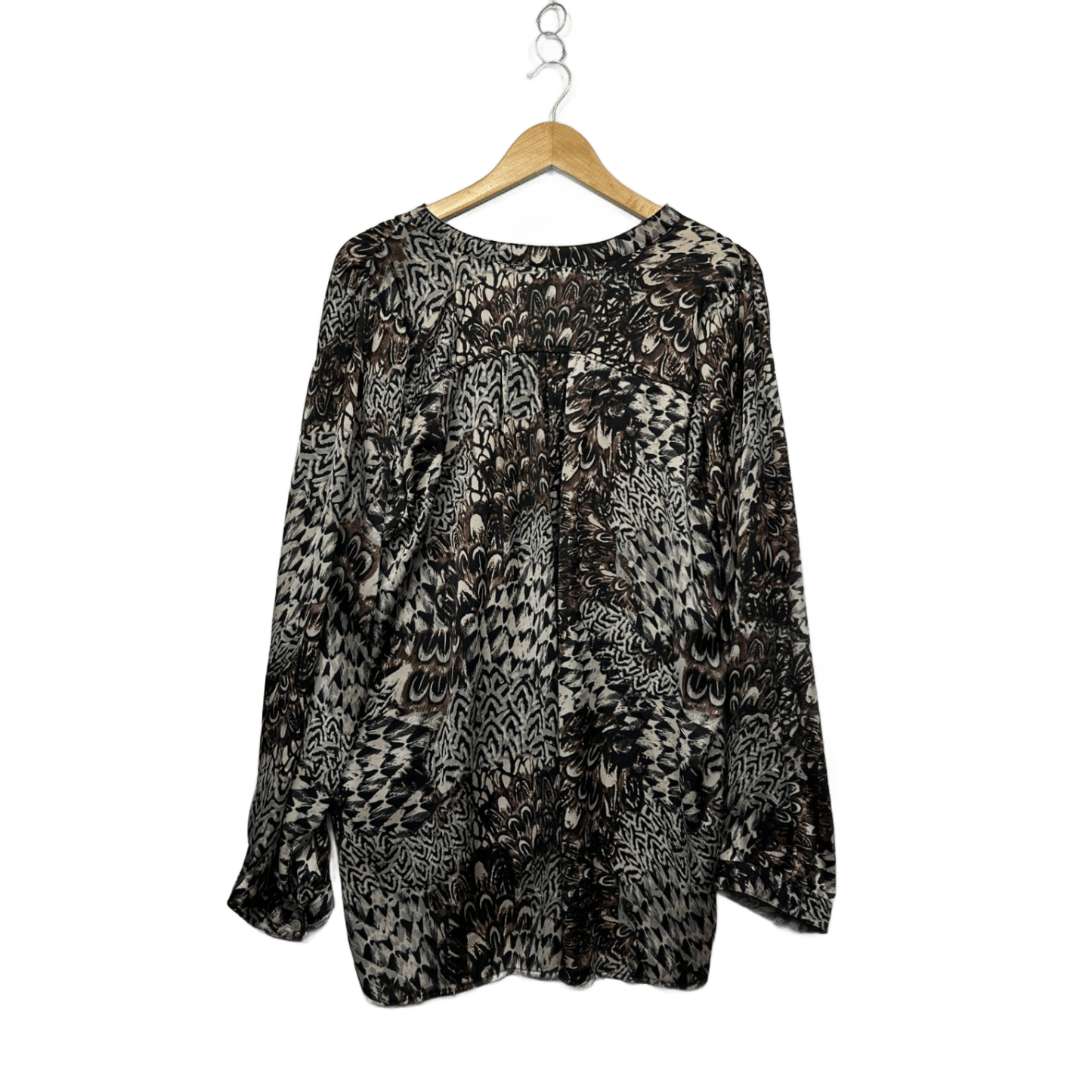 Moda Brown Black Long Sleeve Button Up Blouse Top Size 20