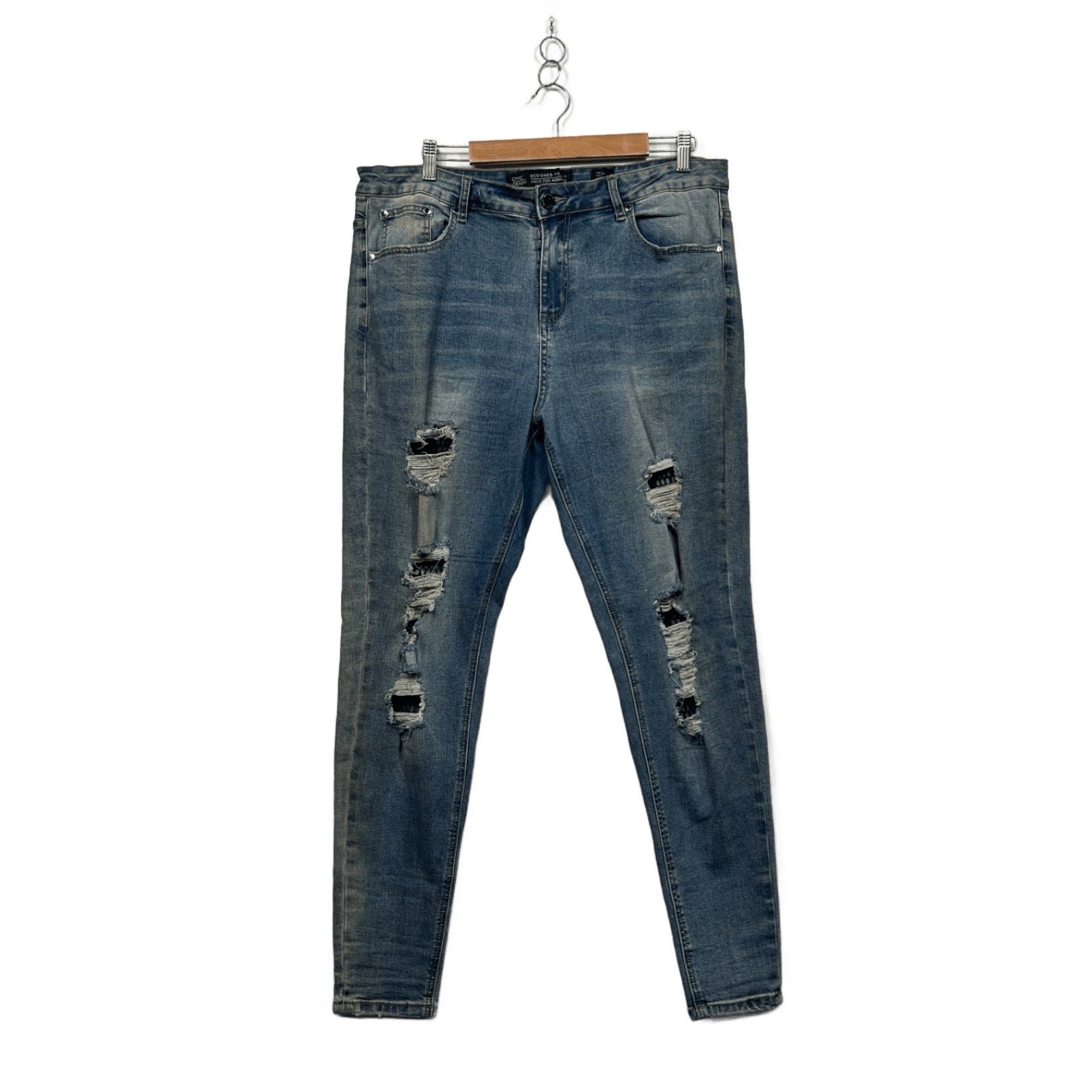 City Chic Denim Women's Blue Cotton Straight Leg Distressed Ripped Jeans Size 16