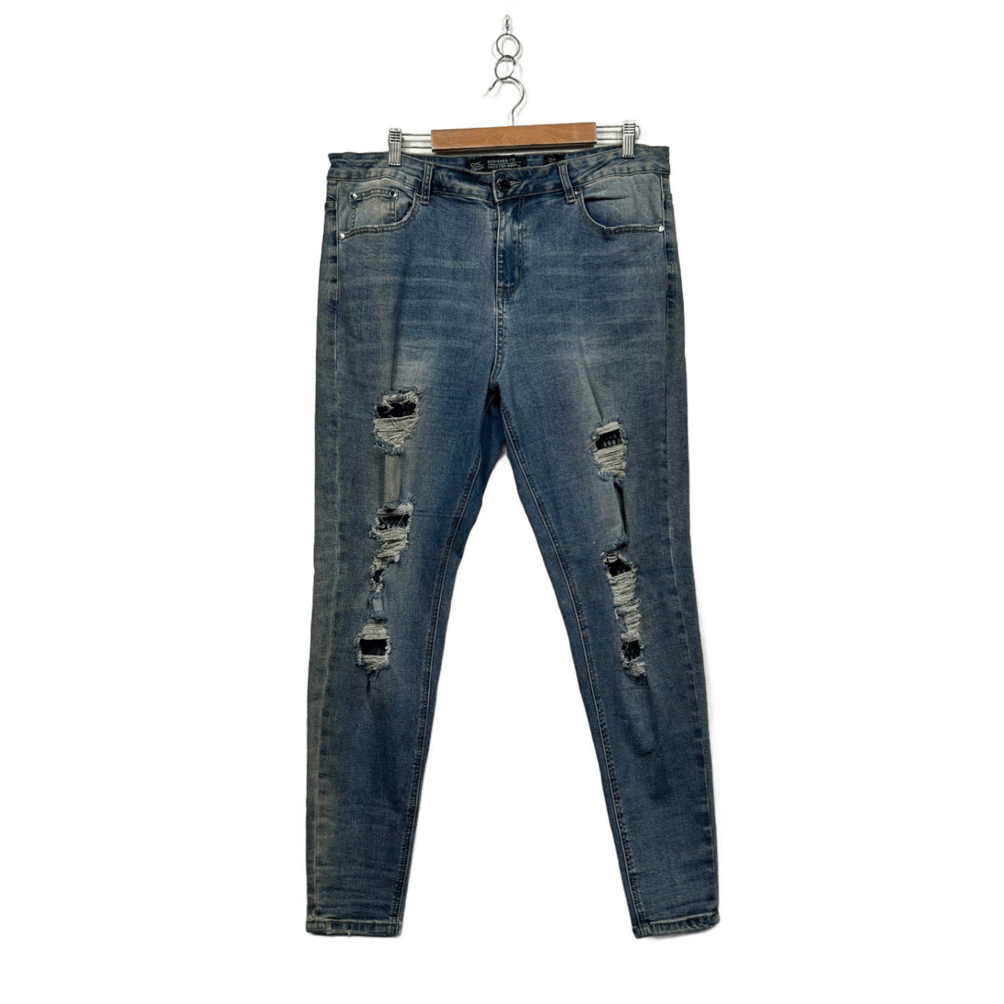 City Chic Denim Women's Blue Cotton Straight Leg Distressed Ripped Jeans Size 16