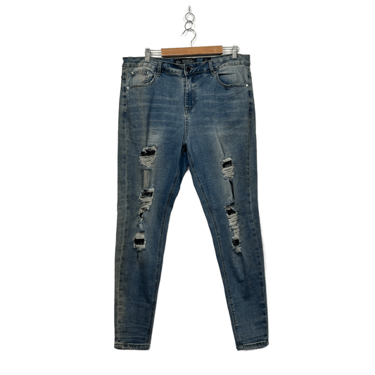 City Chic Denim Women's Blue Cotton Straight Leg Distressed Ripped Jeans Size 16