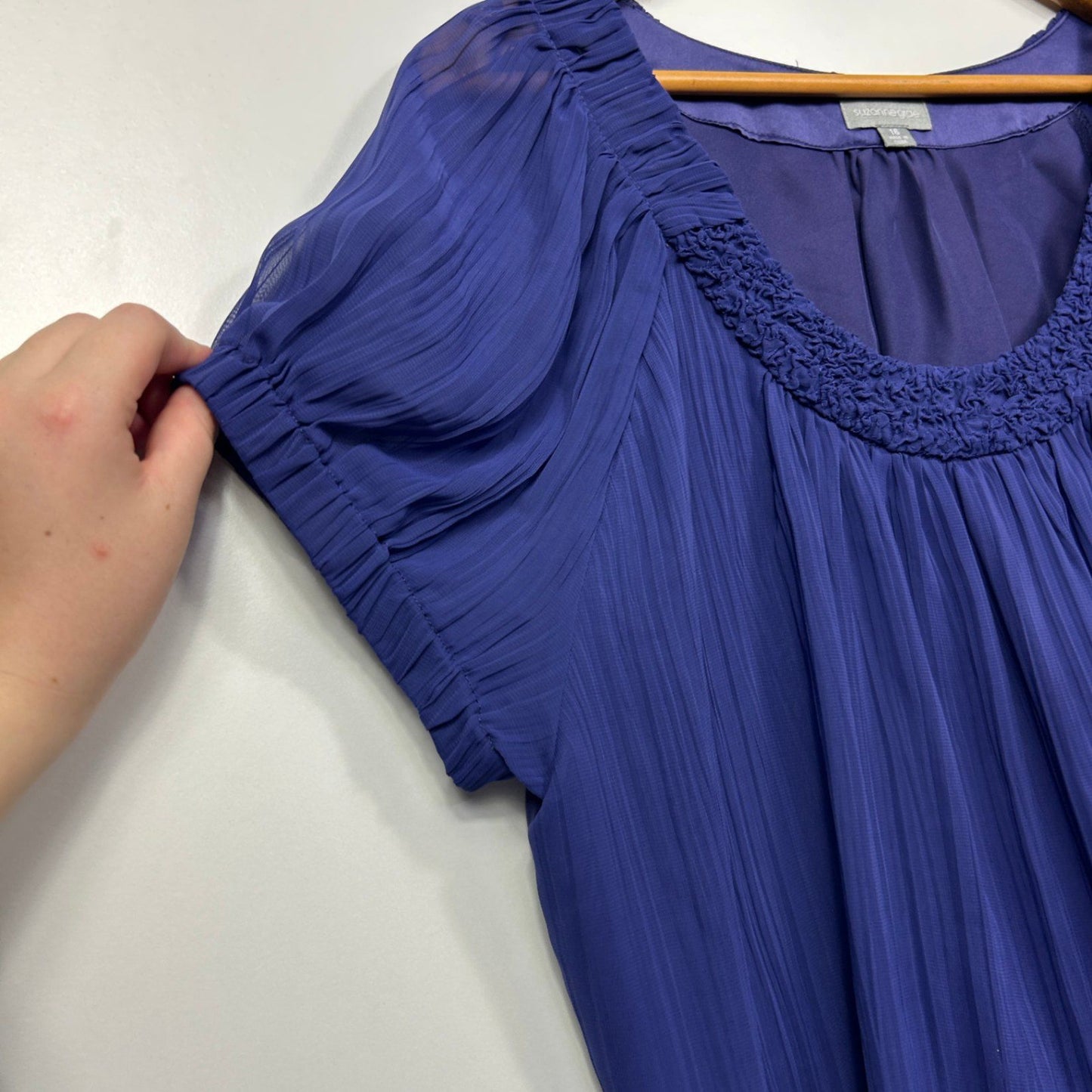 Suzanne Grae Purple Short Sleeve Pleated Blouse Top Size 16