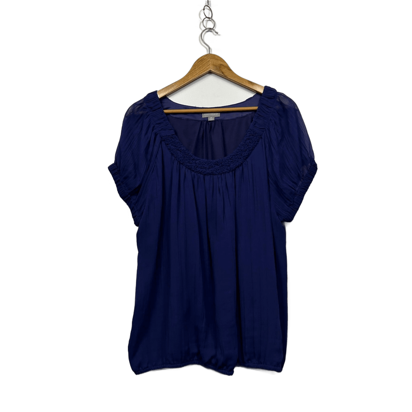 Suzanne Grae Purple Short Sleeve Pleated Blouse Top Size 16