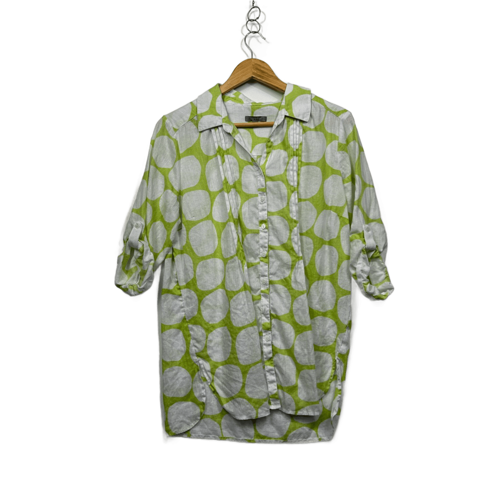 Yarra Trail Green White Button-Up Shirt Blouse Top Size 12