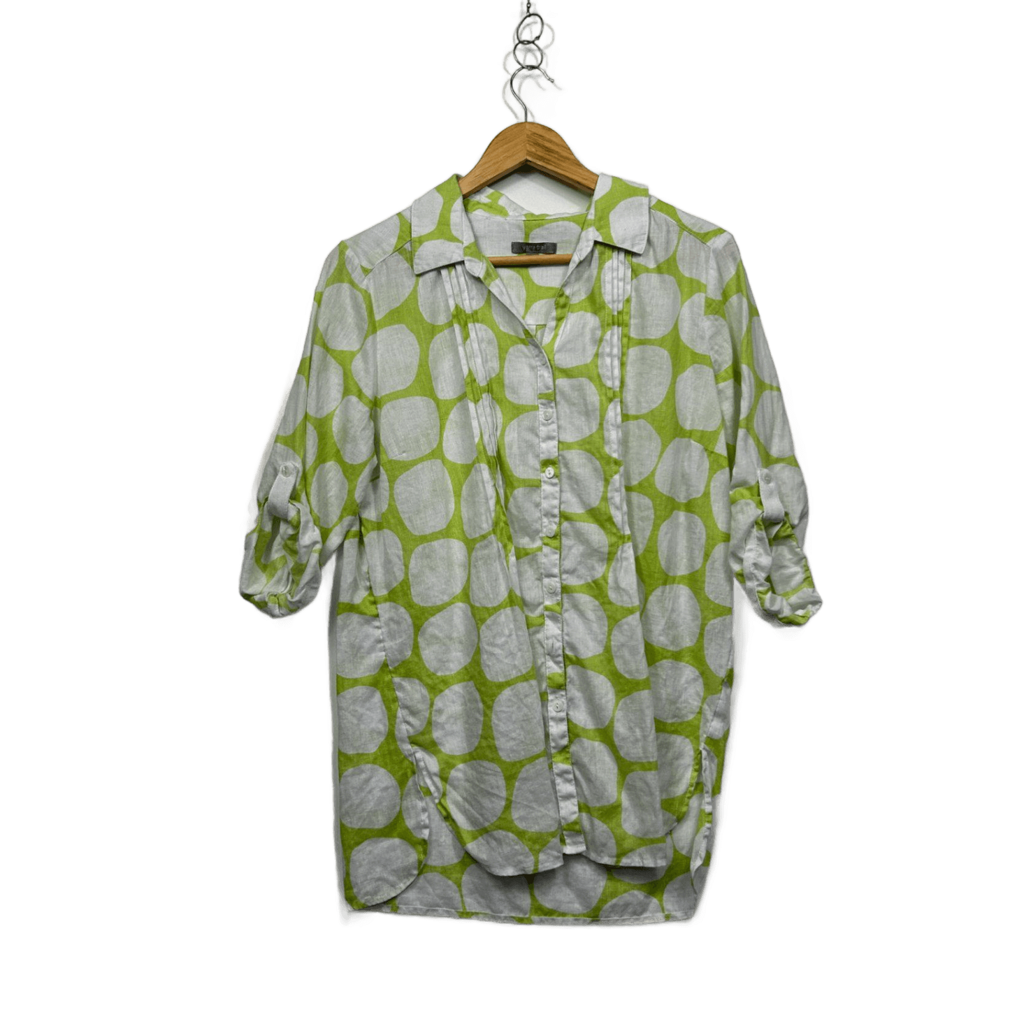 Yarra Trail Green White Button-Up Shirt Blouse Top Size 12