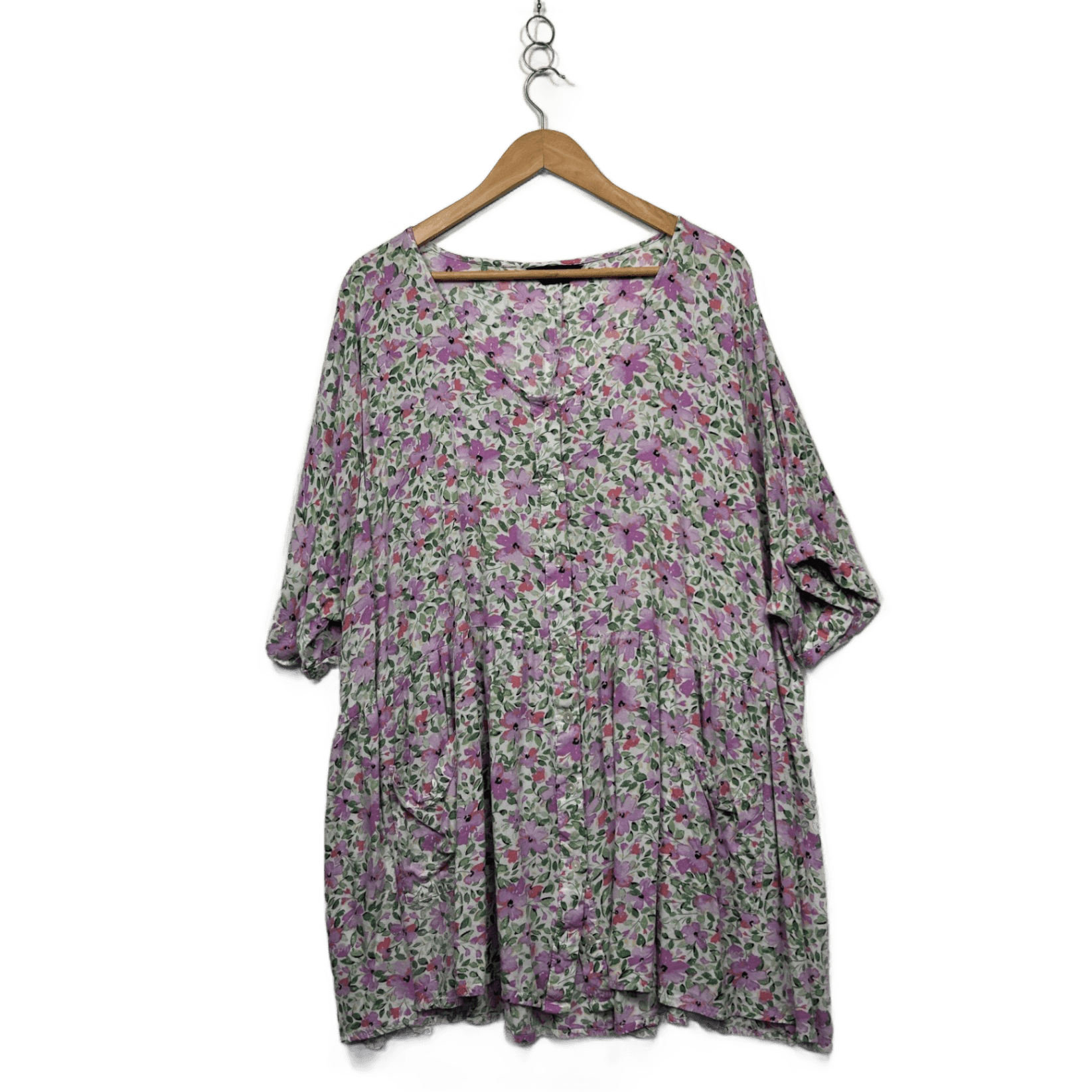 Yours Women's Multicoloured Short Sleeve Floral Tunic Top Size 30/32