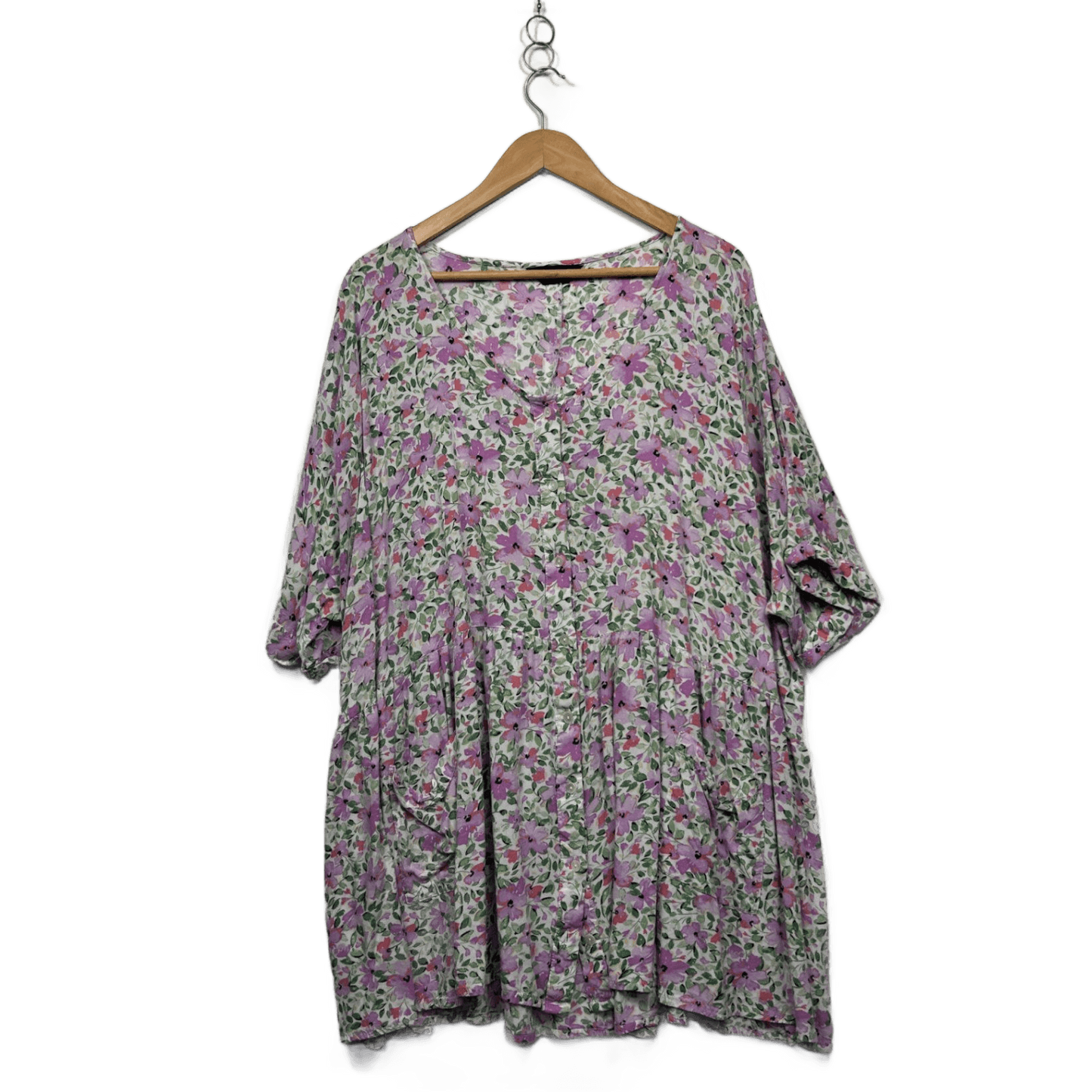Yours Women's Multicoloured Short Sleeve Floral Tunic Top Size 30/32