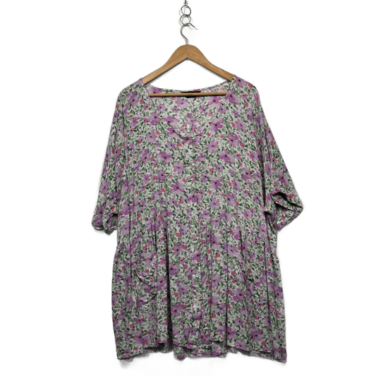 Yours Women's Multicoloured Short Sleeve Floral Tunic Top Size 30/32