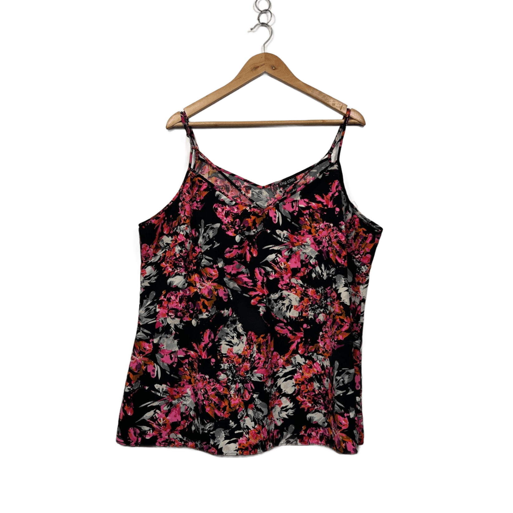 City Chic Black Floral Sleeveless Cami Top Size 22 Plus