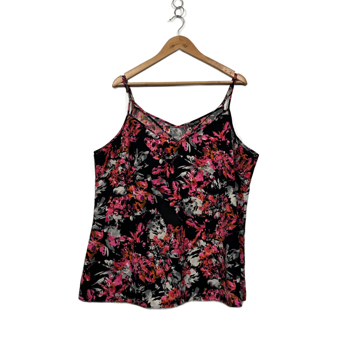 City Chic Black Floral Sleeveless Cami Top Size 22 Plus
