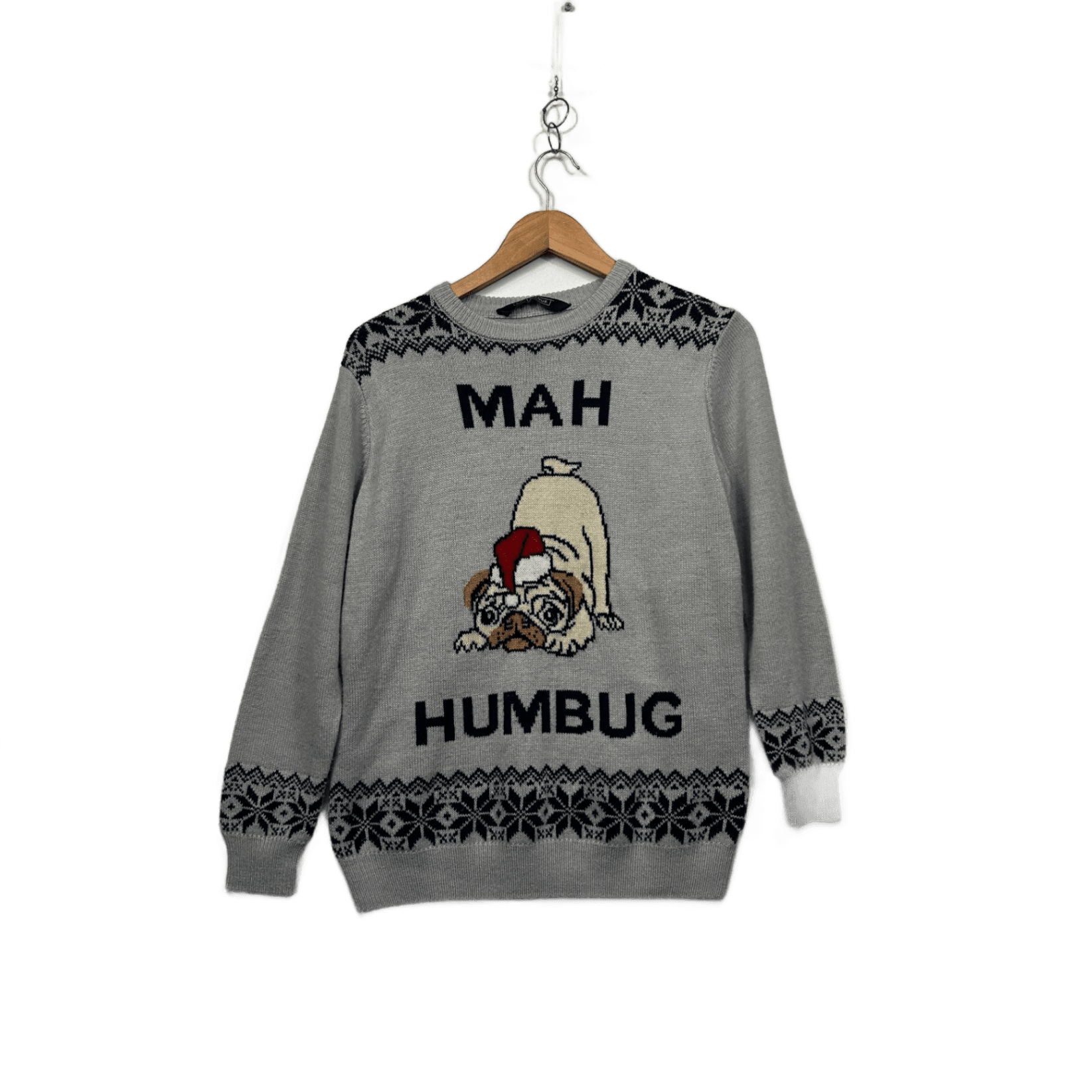Avenue Women's Christmas Humbug Pug Dog Novelty Jumper Size Large