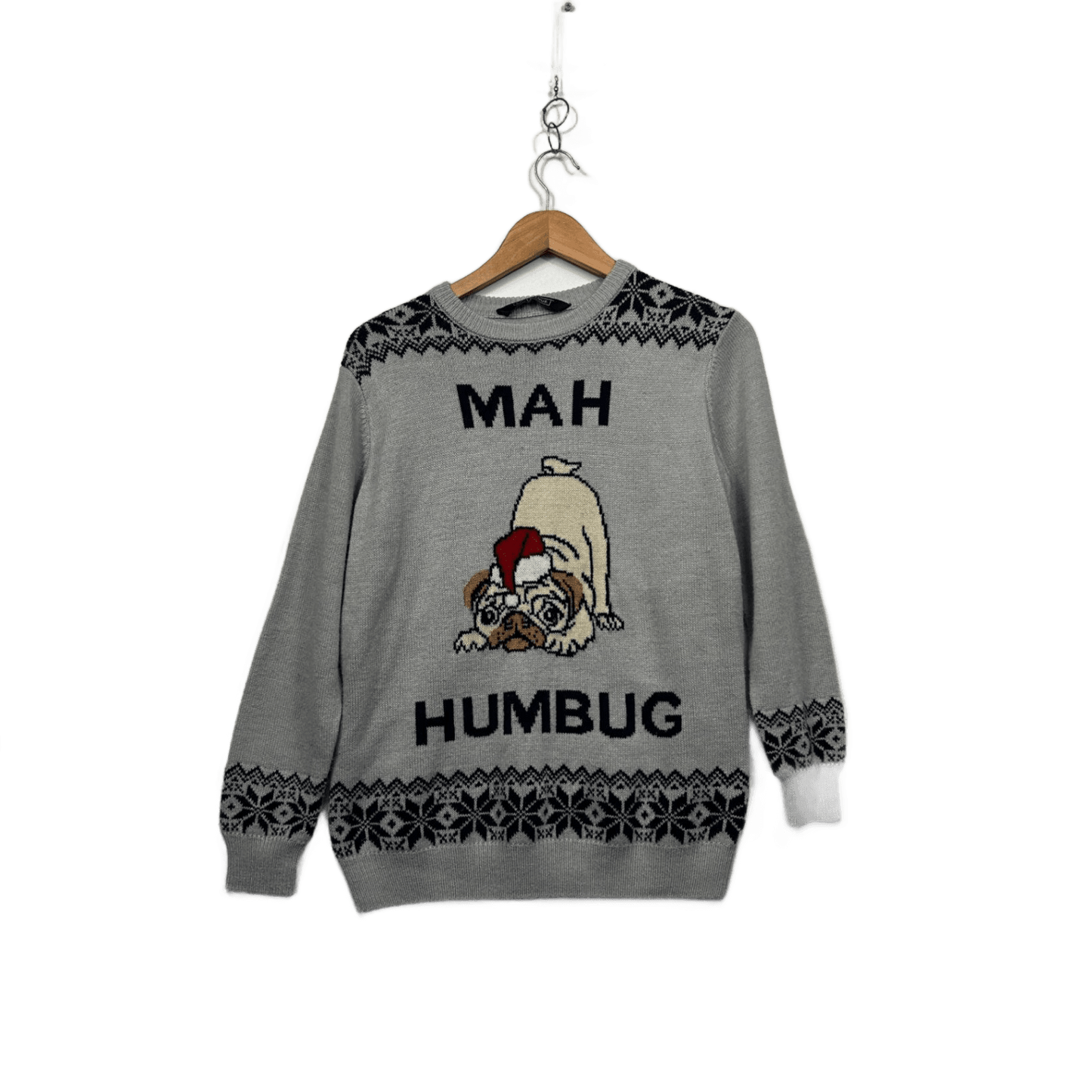 Avenue Women's Christmas Humbug Pug Dog Novelty Jumper Size Large