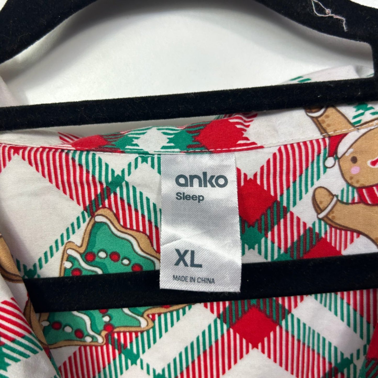 Anko Sleep Size XL Christmas Gingerbread Pyjama Shirt Red Green Plaid Cotton