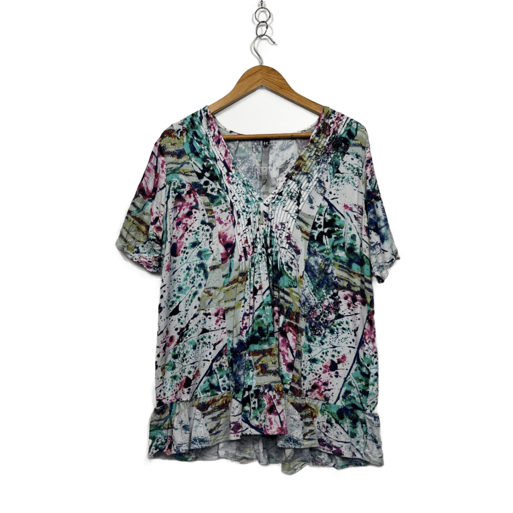 Taking Shape Short Sleeve Pleated Blouse Top Size 12 Multicoloured