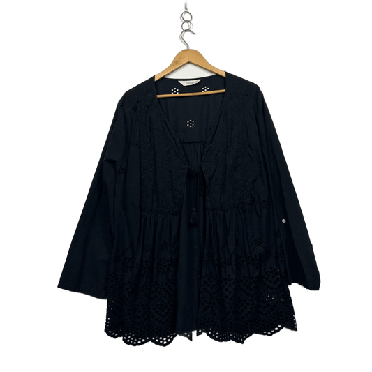 Beme Women's Black Cotton Long Sleeve Embroidered Top Blouse Size 24
