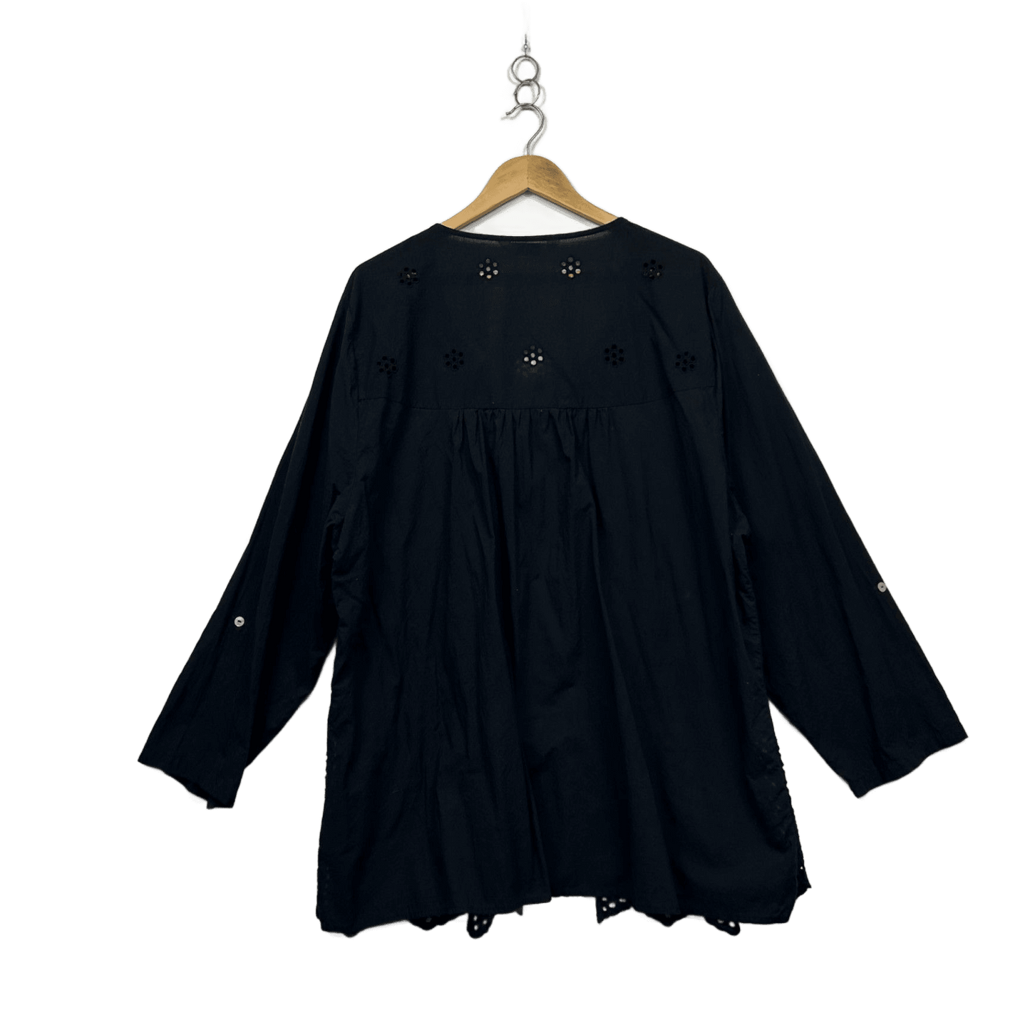 Beme Women's Black Cotton Long Sleeve Embroidered Top Blouse Size 24