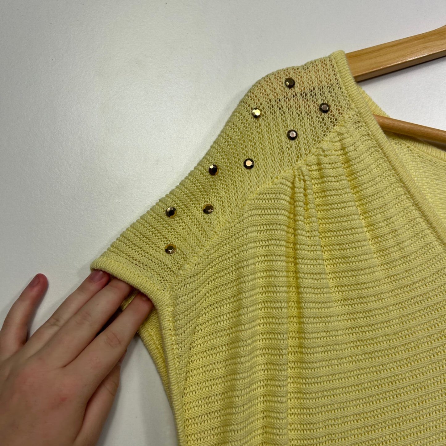 Rockmans Wome's Yellow Cotton Short Sleeve Ribbed Knit Top Size XL