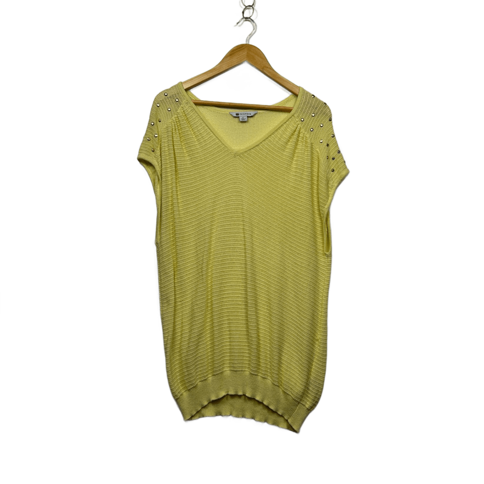 Rockmans Wome's Yellow Cotton Short Sleeve Ribbed Knit Top Size XL