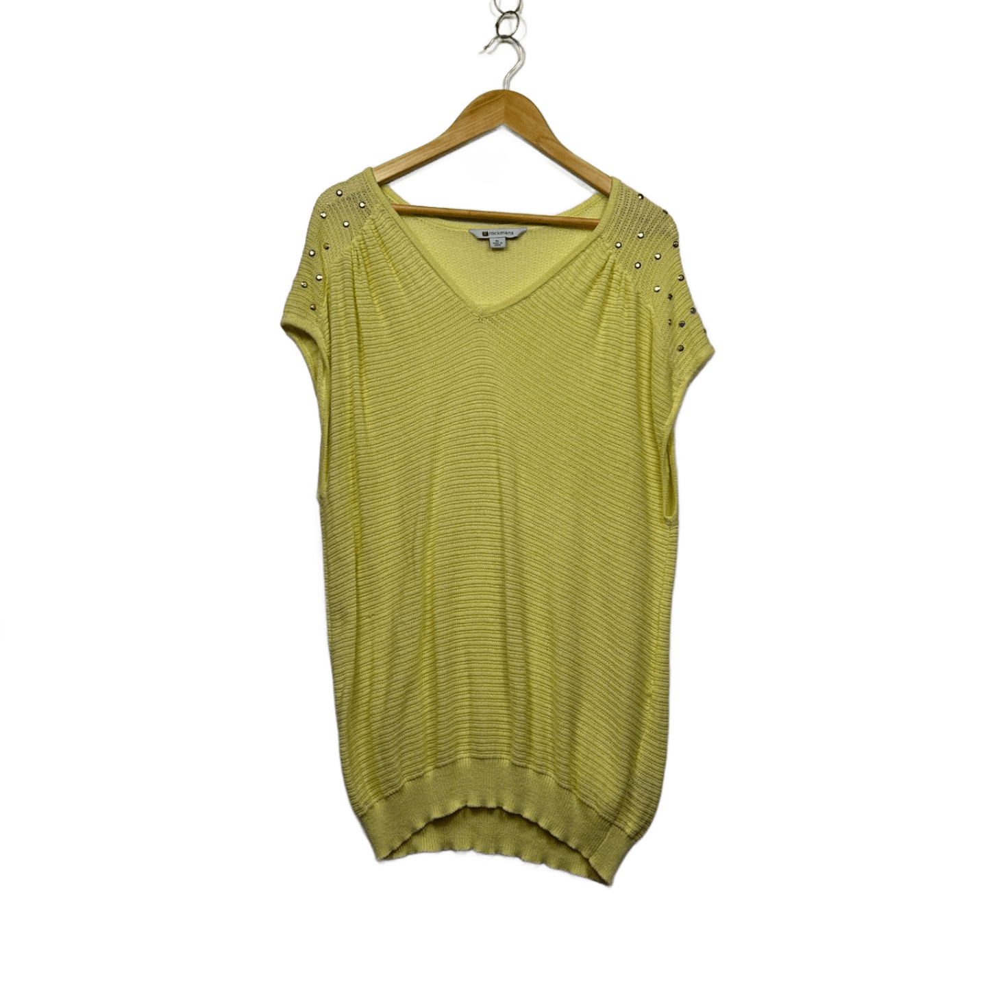 Rockmans Wome's Yellow Cotton Short Sleeve Ribbed Knit Top Size XL