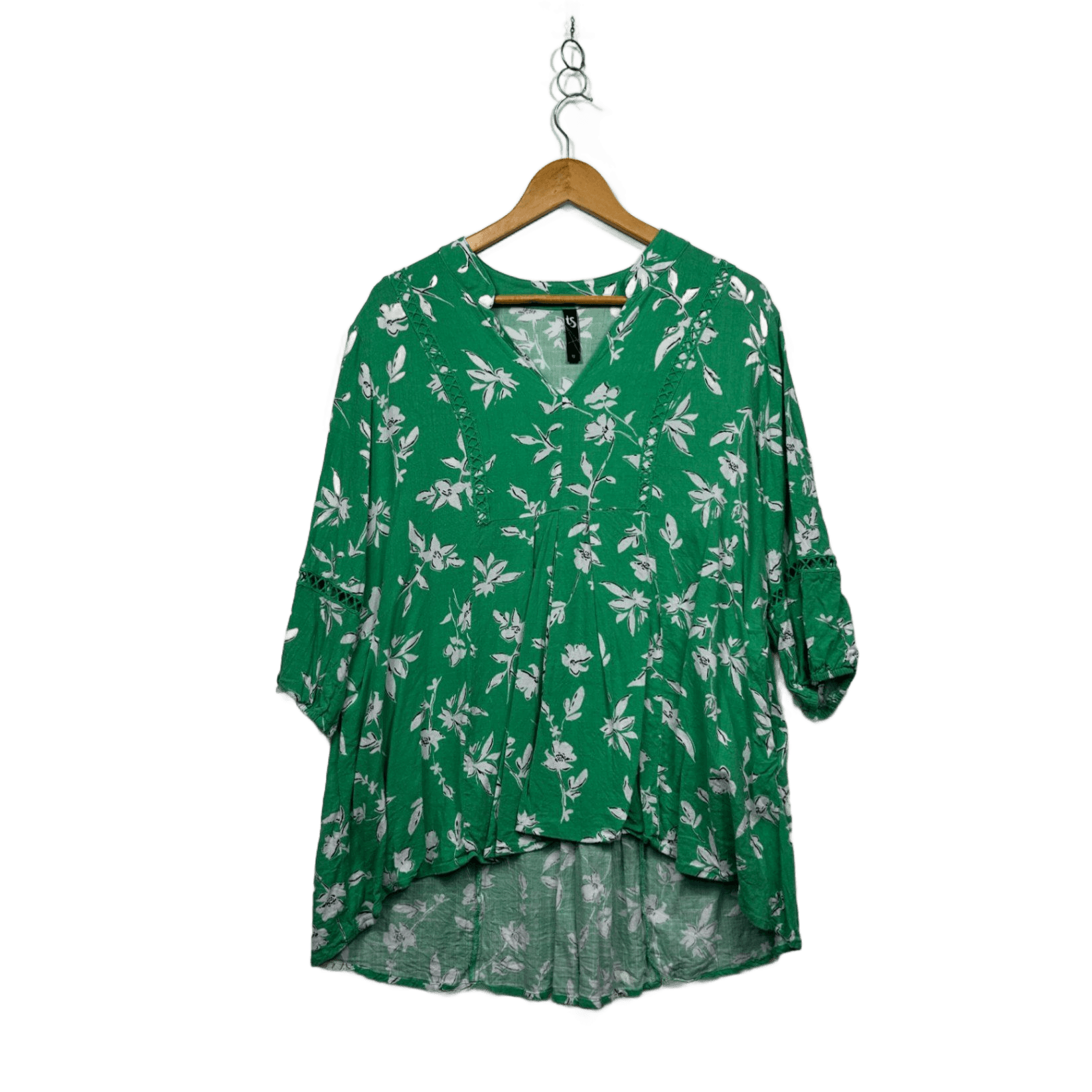 Taking Shape Green Viscose 3/4 Sleeve Floral Boho Top Blouse Size 12