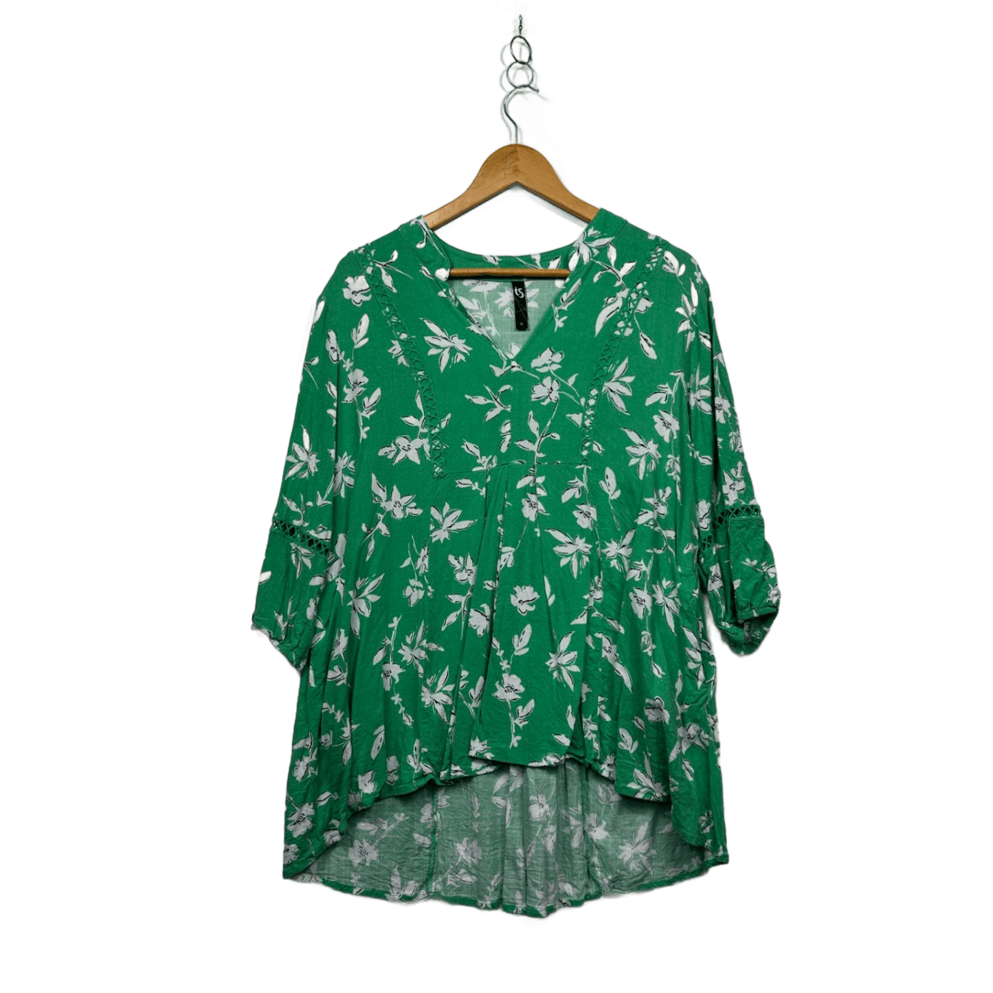 Taking Shape Green Viscose 3/4 Sleeve Floral Boho Top Blouse Size 12