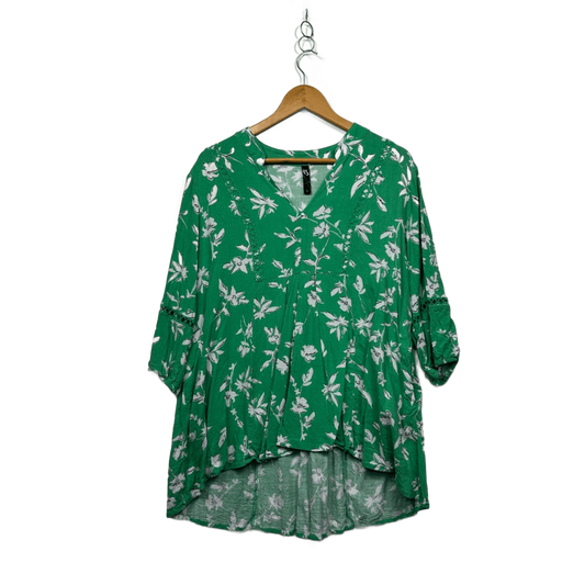 Taking Shape Green Viscose 3/4 Sleeve Floral Boho Top Blouse Size 12