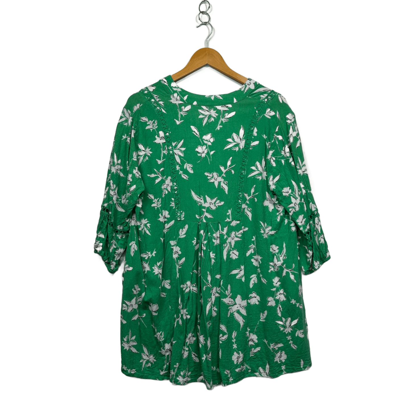 Taking Shape Green Viscose 3/4 Sleeve Floral Boho Top Blouse Size 12