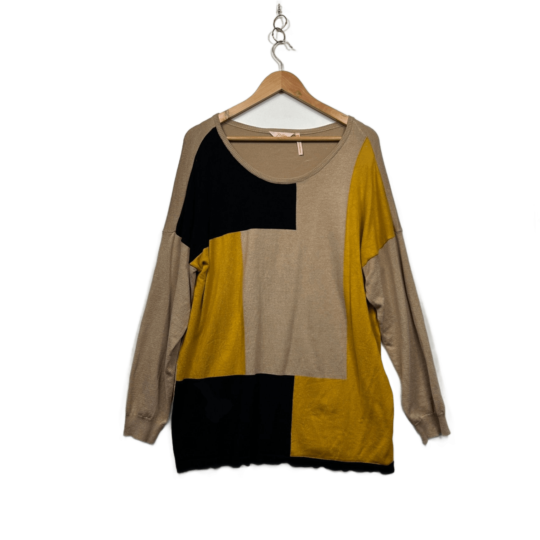 Millers Women's Tan Yellow Black Crew Neck Pullover Jumper Size 2XL