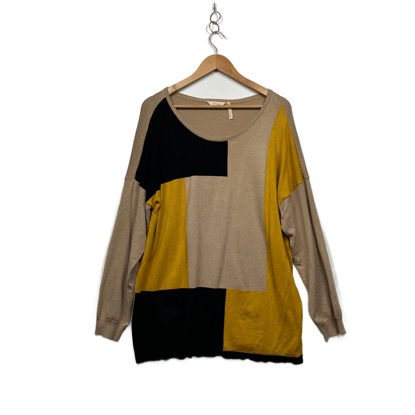 Millers Women's Tan Yellow Black Crew Neck Pullover Jumper Size 2XL
