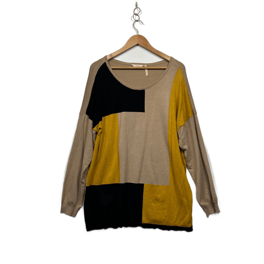Millers Women's Tan Yellow Black Crew Neck Pullover Jumper Size 2XL