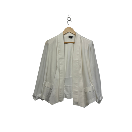 City Chic Womens White Long Sleeve Open Front Jacket Top Size 14 Plus XS