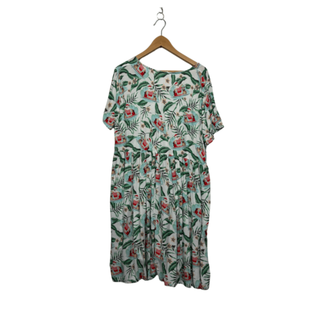 Anko Christmas Viscose Short Sleeve Beach Santa Holiday Dress Size 16