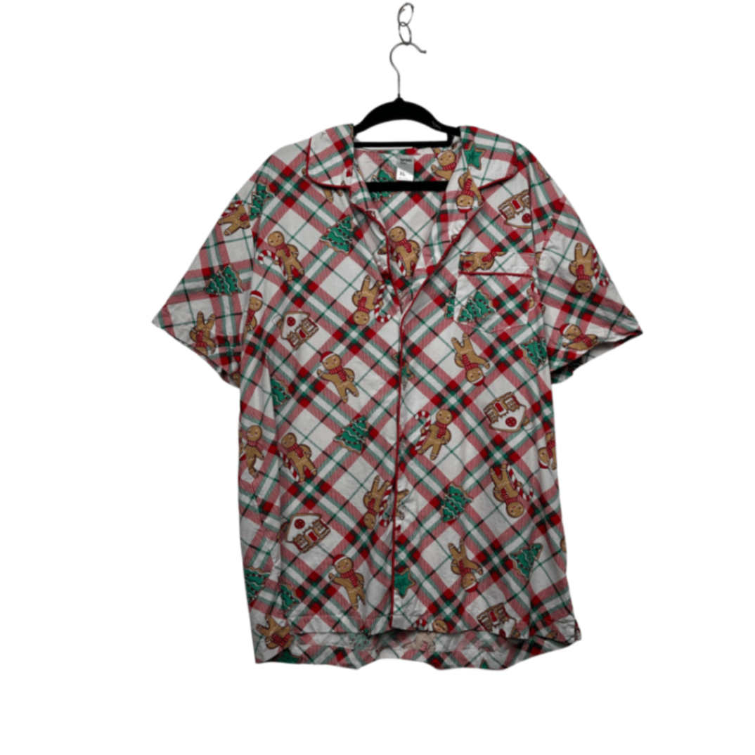 Anko Sleep Size XL Christmas Gingerbread Pyjama Shirt Red Green Plaid Cotton